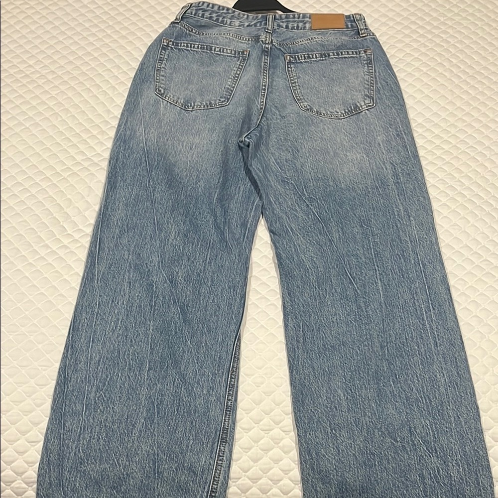 Blue Flare Wide Leg Jeans with Distressed Knees - Picture 3 of 5